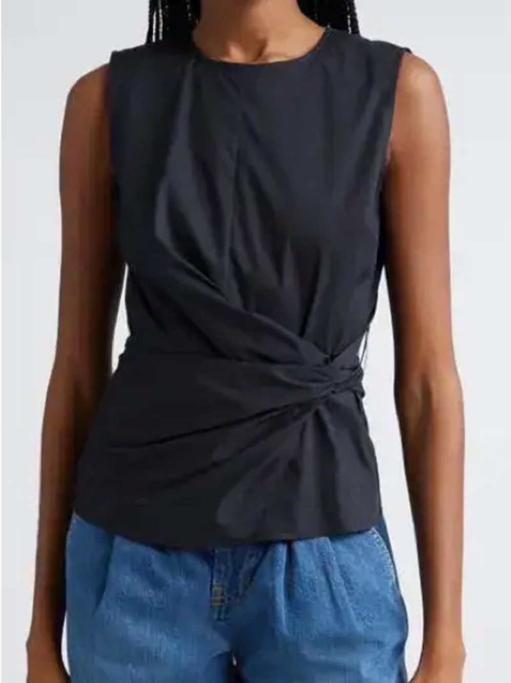 Veronica Beard Black Bisa Twisted Sleeveless Cotton Poplin Blouse Top Sz 6